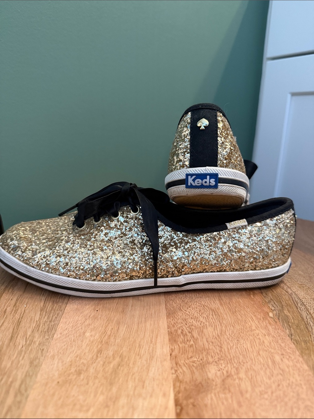 Keds Kate Spade Gold Glitter Lace-Up Sneakers